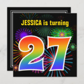 Fun Fireworks + Rainbow Pattern "27" Birthday # Kaart (Voorkant / Achterkant)