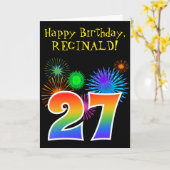 Fun Fireworks + Rainbow Pattern "27" Birthday # Kaart (Gele Bloem)