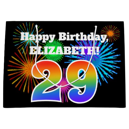 Fun Fireworks + Rainbow Pattern "29" Birthday # Groot Cadeauzakje (Voorkant)