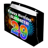 Fun Fireworks + Rainbow Pattern "29" Birthday # Groot Cadeauzakje (Achterkant Gekanteld)