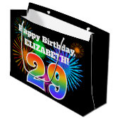 Fun Fireworks + Rainbow Pattern "29" Birthday # Groot Cadeauzakje (Voorkant Gekanteld)