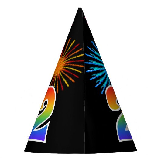 Fun Fireworks + Rainbow Pattern "2" Birthday # Feesthoedjes (Achterkant)