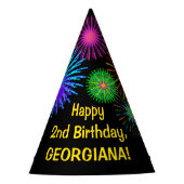 Fun Fireworks + Rainbow Pattern "2" Birthday # Feesthoedjes (Voorkant)
