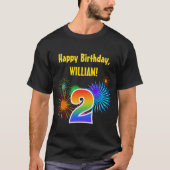 Fun Fireworks + Rainbow Pattern "2" Birthday # T-shirt (Voorkant)