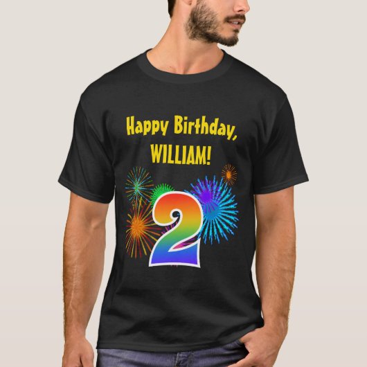 Fun Fireworks + Rainbow Pattern "2" Birthday # T-shirt (Voorkant)