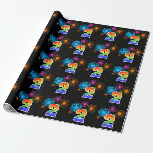Fun Fireworks + Rainbow Pattern "2" Event Number Cadeaupapier