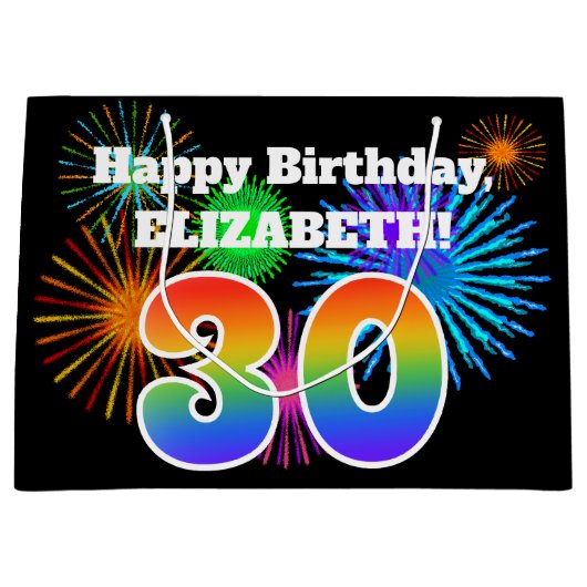 Fun Fireworks + Rainbow Pattern "30" Birthday # Groot Cadeauzakje (Voorkant)