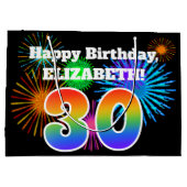 Fun Fireworks + Rainbow Pattern "30" Birthday # Groot Cadeauzakje (Achterkant)