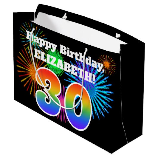 Fun Fireworks + Rainbow Pattern "30" Birthday # Groot Cadeauzakje (Achterkant Gekanteld)