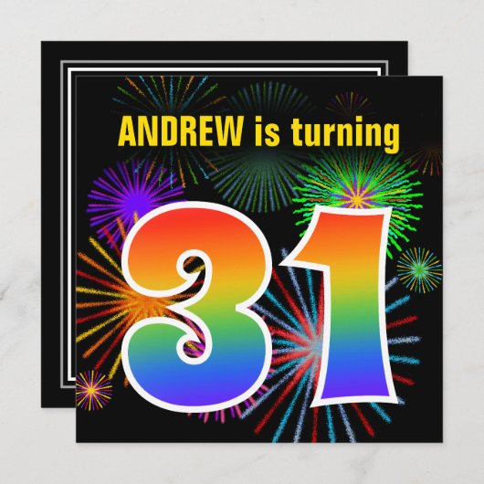 Fun Fireworks + Rainbow Pattern "31" Birthday # Kaart (Voorkant / Achterkant)