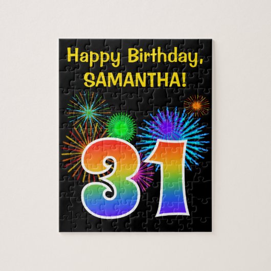 Fun Fireworks + Rainbow Pattern "31" Birthday # Legpuzzel (Verticaal)