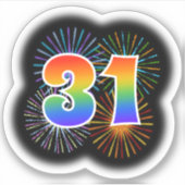 Fun Fireworks + Rainbow Pattern "31" Event # Sticker (Voorkant)