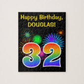 Fun Fireworks + Rainbow Pattern "32" Birthday # Legpuzzel (Verticaal)