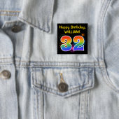 Fun Fireworks + Rainbow Pattern "32" Birthday # Vierkante Button 5,1 Cm (In situ)