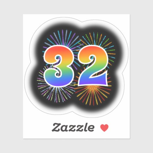 Fun Fireworks + Rainbow Pattern "32" Event # Sticker (Vel)