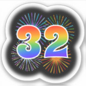 Fun Fireworks + Rainbow Pattern "32" Event # Sticker (Voorkant)