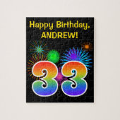 Fun Fireworks + Rainbow Pattern "33" Birthday # Legpuzzel (Verticaal)