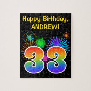 Fun Fireworks + Rainbow Pattern "33" Birthday # Legpuzzel