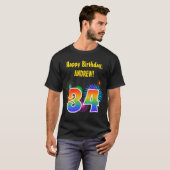 Fun Fireworks + Rainbow Pattern "34" Birthday # T-shirt (Voorkant volledig)