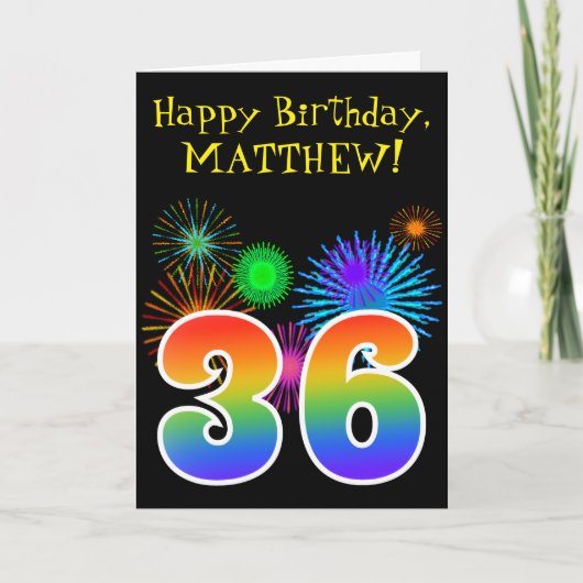 Fun Fireworks + Rainbow Pattern "36" Birthday # Kaart (Voorkant)