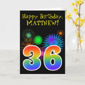 Fun Fireworks + Rainbow Pattern "36" Birthday # Kaart (Gele Bloem)