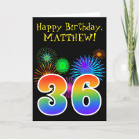 Fun Fireworks + Rainbow Pattern "36" Birthday #