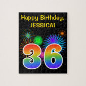 Fun Fireworks + Rainbow Pattern "36" Birthday # Legpuzzel (Verticaal)