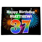 Fun Fireworks + Rainbow Pattern "37" Birthday # Groot Cadeauzakje (Voorkant)