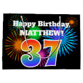 Fun Fireworks + Rainbow Pattern "37" Birthday # Groot Cadeauzakje (Achterkant)
