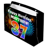 Fun Fireworks + Rainbow Pattern "37" Birthday # Groot Cadeauzakje (Achterkant Gekanteld)