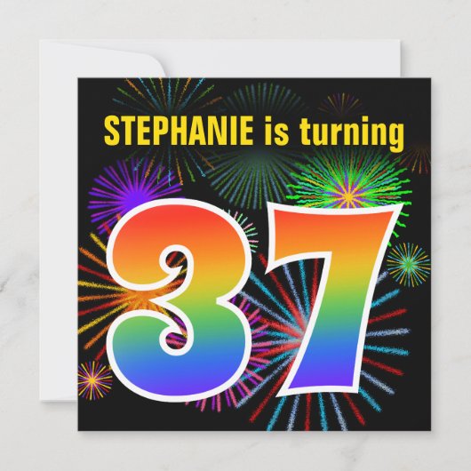 Fun Fireworks + Rainbow Pattern "37" Birthday # Kaart (Voorkant)