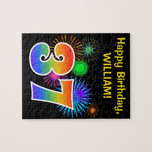 Fun Fireworks + Rainbow Pattern "37" Birthday # Legpuzzel (Horizontaal)