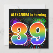 Fun Fireworks + Rainbow Pattern "39" Birthday # Kaart (Voorkant)