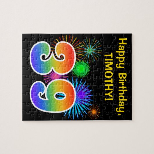 Fun Fireworks + Rainbow Pattern "39" Birthday # Legpuzzel (Horizontaal)