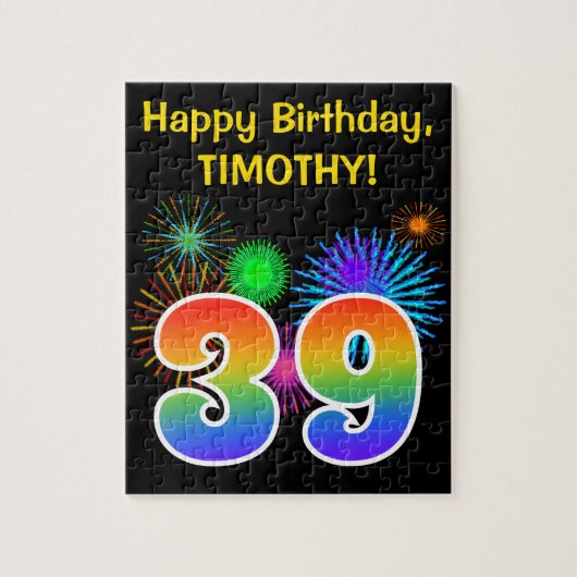Fun Fireworks + Rainbow Pattern "39" Birthday # Legpuzzel (Verticaal)