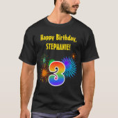 Fun Fireworks + Rainbow Pattern "3" Birthday # T-shirt (Voorkant)
