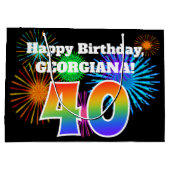 Fun Fireworks + Rainbow Pattern "40" Birthday # Groot Cadeauzakje (Achterkant)