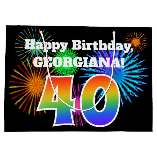 Fun Fireworks + Rainbow Pattern "40" Birthday # Groot Cadeauzakje (Achterkant)