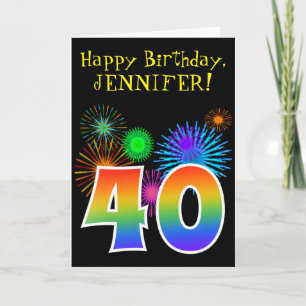 Fun Fireworks + Rainbow Pattern "40" Birthday # Kaart