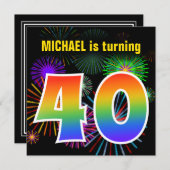 Fun Fireworks + Rainbow Pattern "40" Birthday # Kaart (Voorkant / Achterkant)