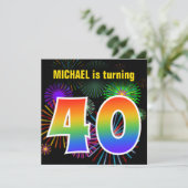 Fun Fireworks + Rainbow Pattern "40" Birthday # Kaart (Staand voorkant)