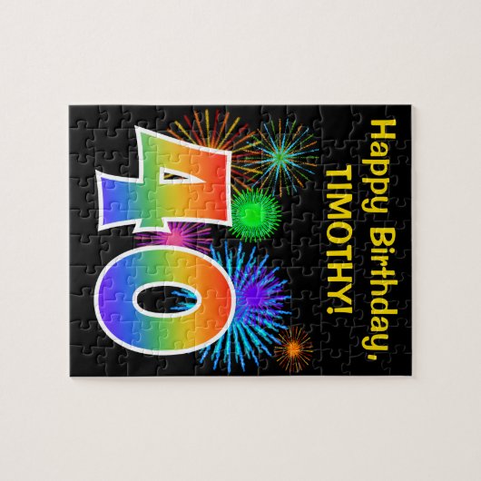 Fun Fireworks + Rainbow Pattern "40" Birthday # Legpuzzel (Horizontaal)