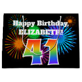 Fun Fireworks + Rainbow Pattern "41" Birthday # Groot Cadeauzakje (Voorkant)