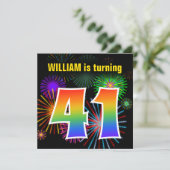 Fun Fireworks + Rainbow Pattern "41" Birthday # Kaart (Staand voorkant)