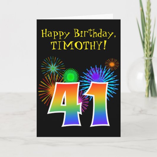 Fun Fireworks + Rainbow Pattern "41" Birthday # Kaart (Voorkant)