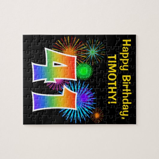 Fun Fireworks + Rainbow Pattern "41" Birthday # Legpuzzel (Horizontaal)