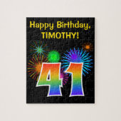 Fun Fireworks + Rainbow Pattern "41" Birthday # Legpuzzel (Verticaal)