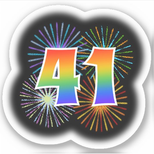 Fun Fireworks + Rainbow Pattern "41" Event # Sticker (Voorkant)