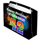 Fun Fireworks + Rainbow Pattern "42" Birthday # Groot Cadeauzakje (Achterkant Gekanteld)