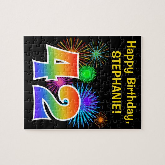 Fun Fireworks + Rainbow Pattern "42" Birthday # Legpuzzel (Horizontaal)